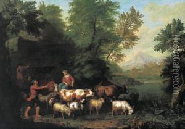 Hirtenszene In Einer Sudlichen Landschaft Oil Painting - Willem Romeyn