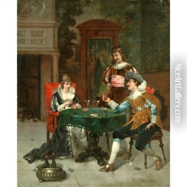 The Card Players Oil Painting - Ludovic (Louis Hippolyte) Mouchot