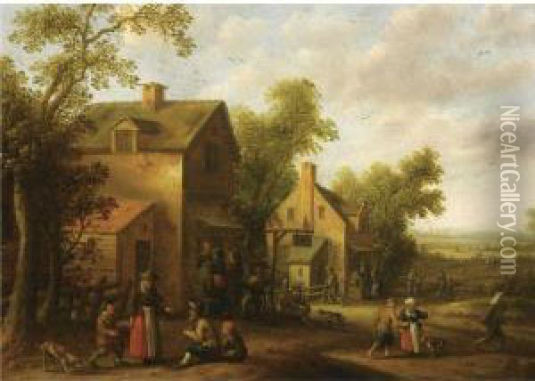 Village Scene With Peasants Oil Painting - Joost Cornelisz. Droochsloot