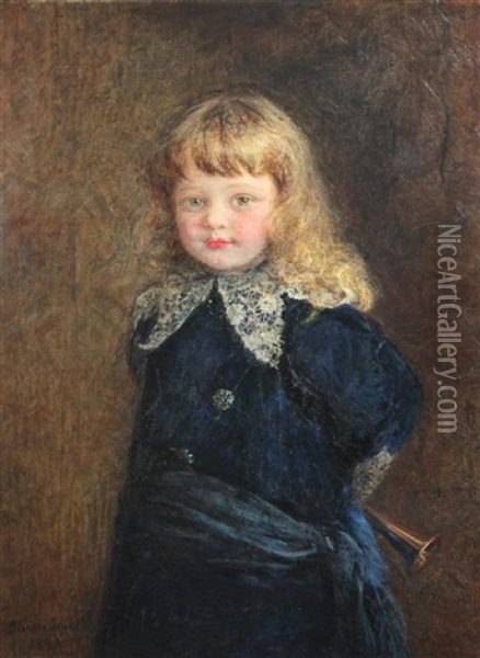 Portrait Of A Child Wearing A Blue Coat Oil Painting - Blanche Jenkins