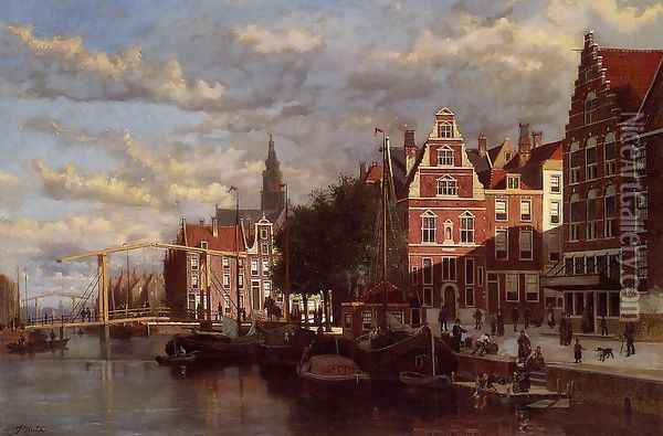 A Canal in Amsterdam Oil Painting - Johannes Frederik Hulk