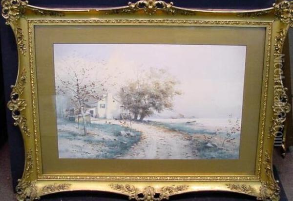 House By A Lake Oil Painting - Edwin, Lamasure Jr.