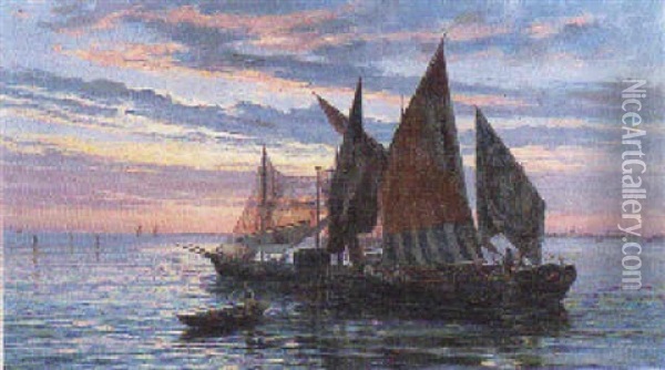 Barche Con Pescatori A Venezia Oil Painting - Pietro Gabrini