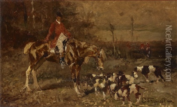 Hunting Rider With Hounds Oil Painting - Otto Von Faber Du Faur