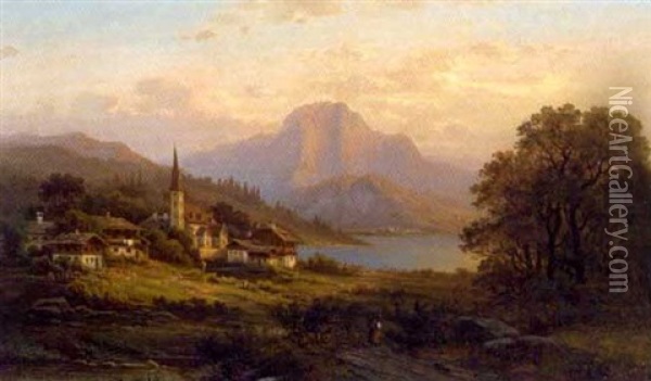Alt Aussee In Der Steiermark Oil Painting - Johann August