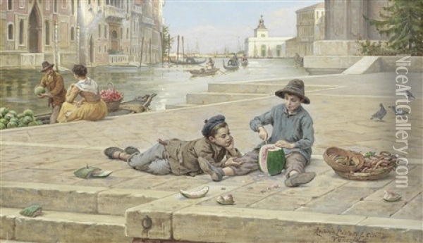 The Melon Sellers Oil Painting - Antonio Ermolao Paoletti