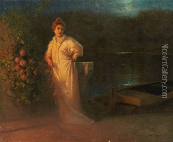 Jeune Femme Au Clair De Lune Oil Painting - Jean Beauduin