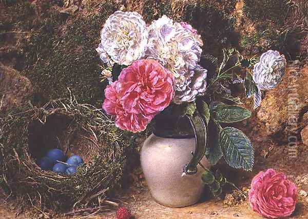 Roses and Birds Nest Oil Painting - William Henry Hunt