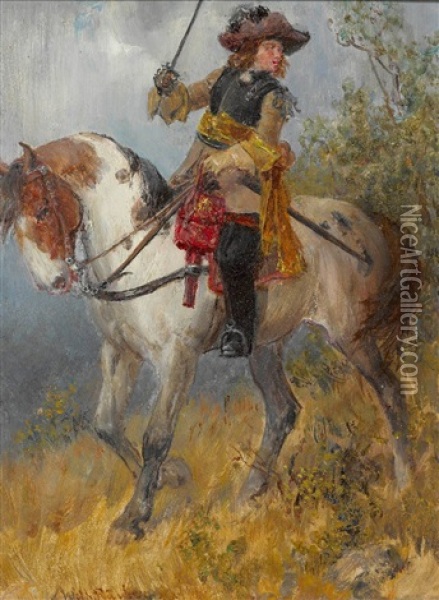 Musketier Zu Pferd Oil Painting - Wilhelm Karl Raeuber