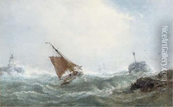 A Fishing Boat Heading Out To Sea In A Heavy Swell Oil Painting - Edward Duncan