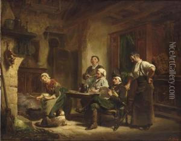 Domestic Scene Oil Painting - Prudent Louis Leray