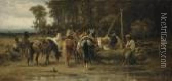 Cossacks Watering Their Horses Oil Painting - Adolf Schreyer