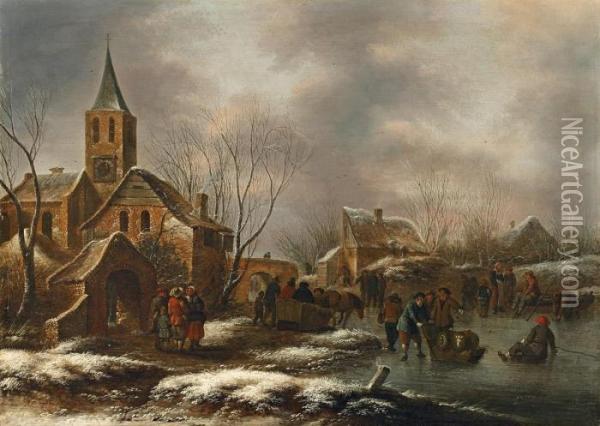 Winterlandschaft Mit Kirchturm Oil Painting - Claes Molenaar (see Molenaer)