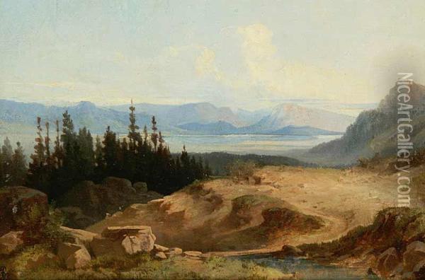 A Landscape With A Lake Oil Painting - Alois Bubak