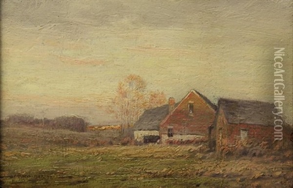 Barns At Sunset Oil Painting - John Francis Murphy