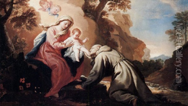 Madonna E Bimbo E San Francesco Oil Painting - Ludovico Mazzanti