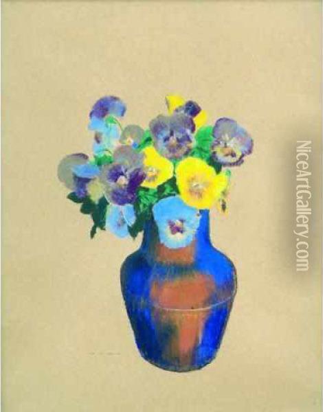 Pensees Un Bouquet De Pensees, Fleurs De Meditation Oil Painting - Odilon Redon