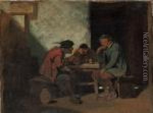 Zechende Bauern - Drei Zechende Bauern An Einem Tisch Oil Painting - Carl Spitzweg