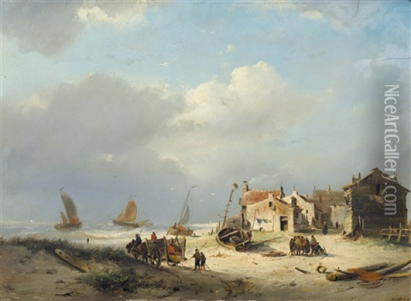 Fischer Am Strand Bei Aufziehendem Sturm Oil Painting - James Duffield Harding
