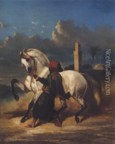 Nubier Mit Pferd Oil Painting - Alfred De Dreux