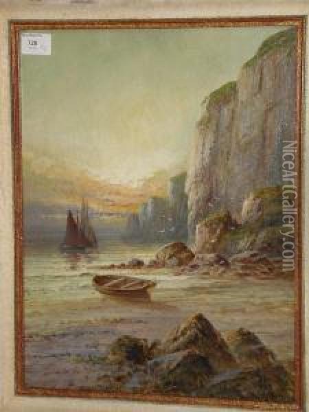 Coastal Scene With Figure Oil Painting - Frank Hider