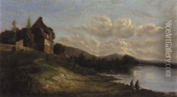 Fluslandschaft Mit Wascherinnen Am Ufer Oil Painting - Adolphe Albert