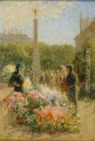 Marchand De Fleurs Oil Painting - Pierre Eugene Montezin