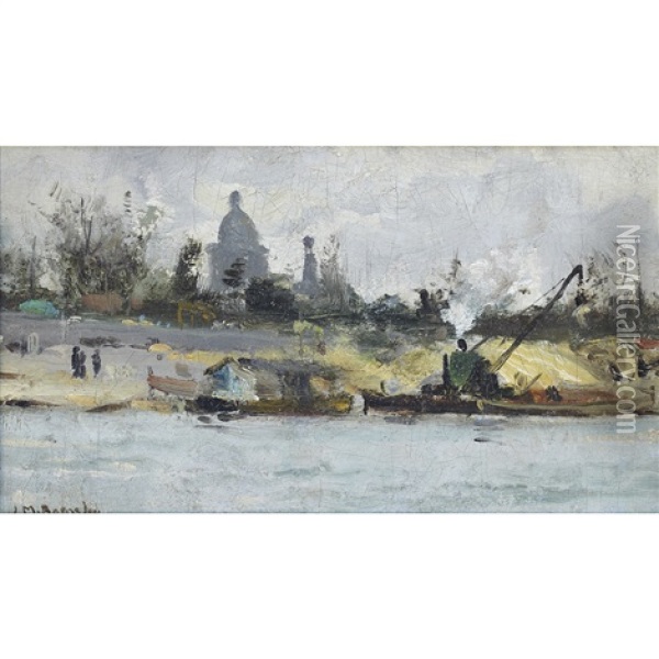 On The Thames Oil Painting - James Macdonald Barnsley