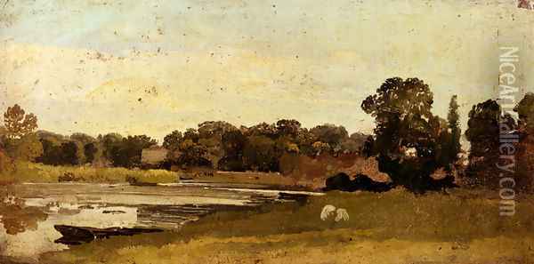 Study Of A River Landscape Oil Painting - John Linnell