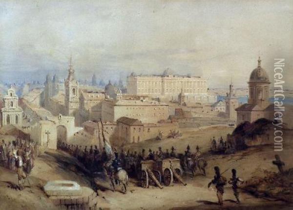 Soldiers Entering The City Of Madrid By The Puerta De Fuencarrel Oil Painting - David Roberts
