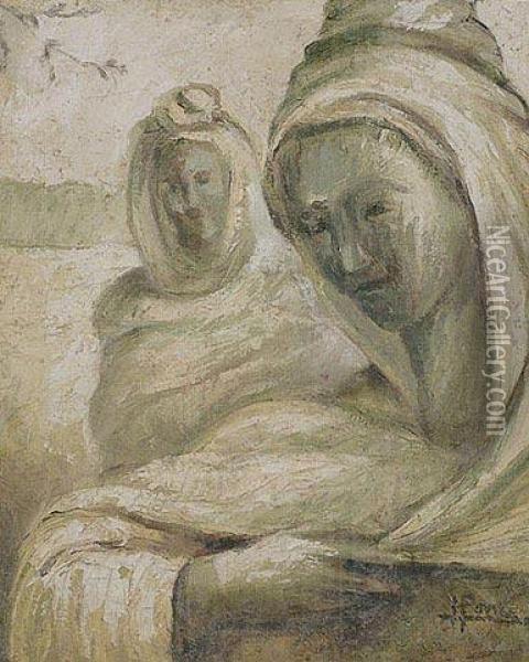 Dos Mujeres Oil Painting - Fidelio Ponce De Leon