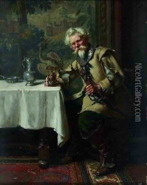 Interieur Mit Zechendem Musketier Oil Painting - Albert Friedrich Schroder