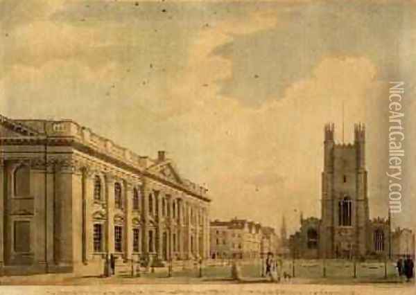 The South Front of the Senate House and West End of St Marys Church Cambridge 1799 Oil Painting - Thomas Malton, Jnr.