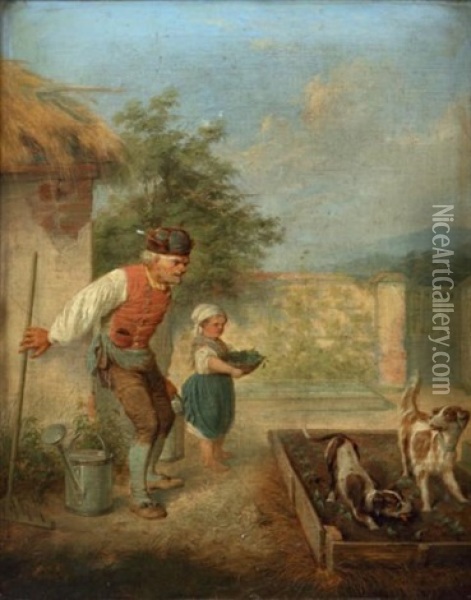 Epagneuls Ravageant Un Potager Oil Painting - Friedrich Ludwig Christian Sturm