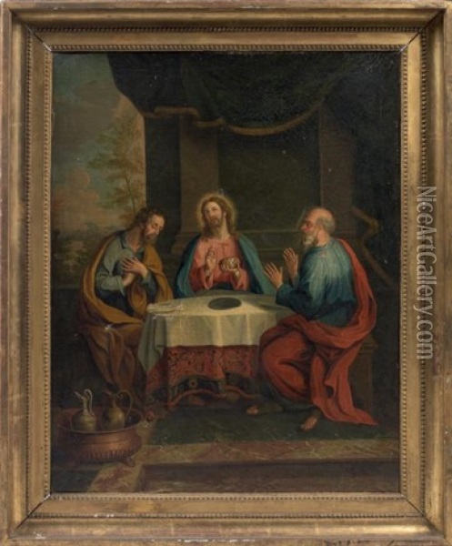 Le Christ Et Les Pelerins D'emmaus, Et Le Christ Et La Femme Adultere (2 Works) Oil Painting - Jean-Baptiste de Cany