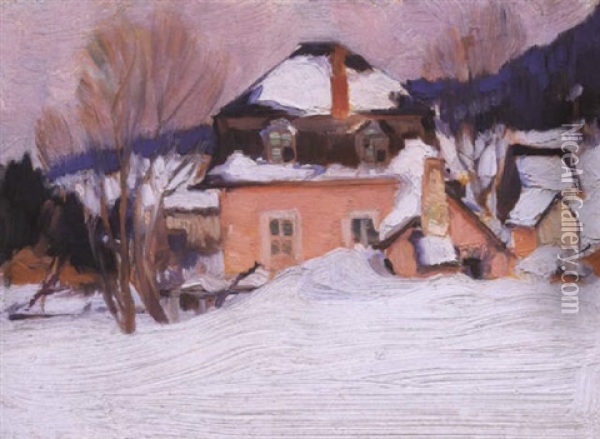 La Maison Rose De Baie St. Paul Oil Painting - Clarence Alphonse Gagnon