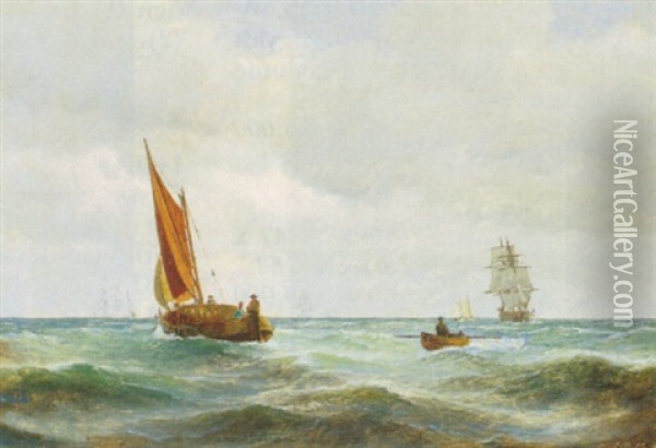 Marine Med Sejlskibe Or Jolle Oil Painting - Carl Ludwig Bille