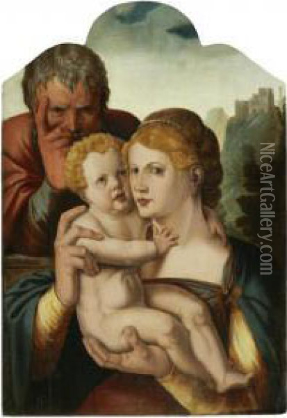 The Holy Family Before A Landscape Oil Painting - Jan Cornelisz Vermeyen