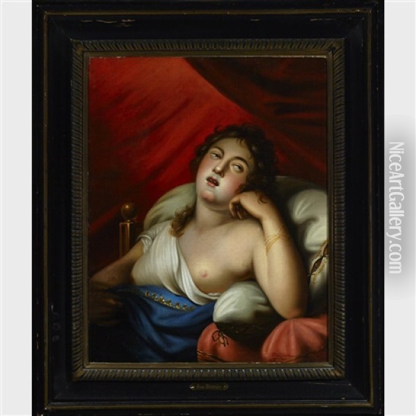 Sultry Woman In Her Boudoir Oil Painting - Kilian Metzinger