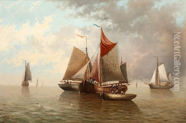 Sailing Vessels On A Calm Sea Oil Painting - H. Classens