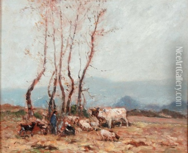 Bergers Aux Champs, Gelee Blanche Oil Painting - Fernand Maillaud