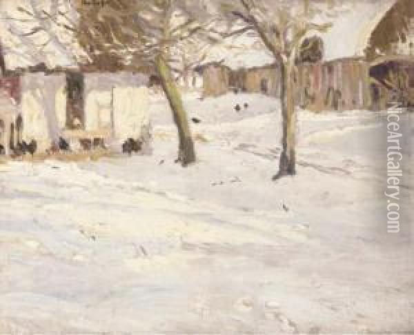 The Farm In Winter Oil Painting - George Oberteuffer