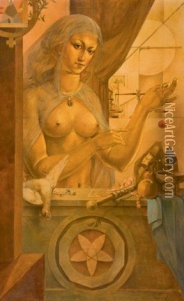 Venus Et Quatre Dessins Preparatoires Pour Ce Tableau (5 Works) Oil Painting - Luc Lafnet
