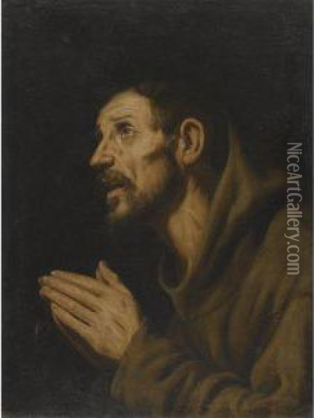 A Franciscan Friar At Prayer Oil Painting - Luis Tristan