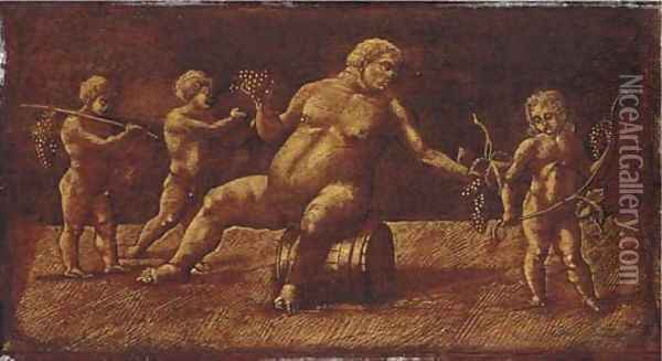 The drunken Silenus with putti a trompe l'oeil bas-relief Oil Painting - Andrea Mantegna