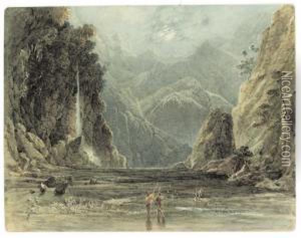 A Waterfall In The East Indies Oil Painting - William Havell