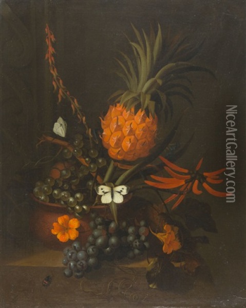 Fruchtestillleben Mit Ananas, Weintrauben, Aloe Vera Und Oil Painting - Karel Borchaert Voet