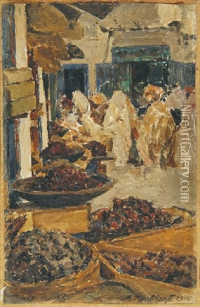Scene De Marche, Tunis Oil Painting - Alexandre Roubtzoff