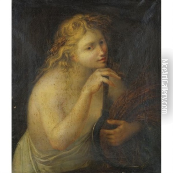 Ceres Holding A Sheaf Of Wheat And A Scythe Oil Painting - Giovanni Battista Cipriani