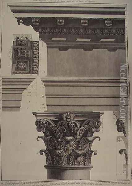 Plate XC-I Large scale Illustration of a detail of the Portico of the Pantheon from Vedute, first published in 1756, pub. by E. and F.N Spon Ltd., 1900 Oil Painting - Giovanni Battista Piranesi